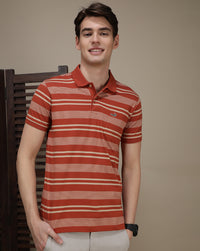 Dusty Orange Striped Polo T-Shirt