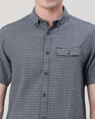 Casual Navy Half Sleeve Comfort Fit Check Shirt with Collar for Men