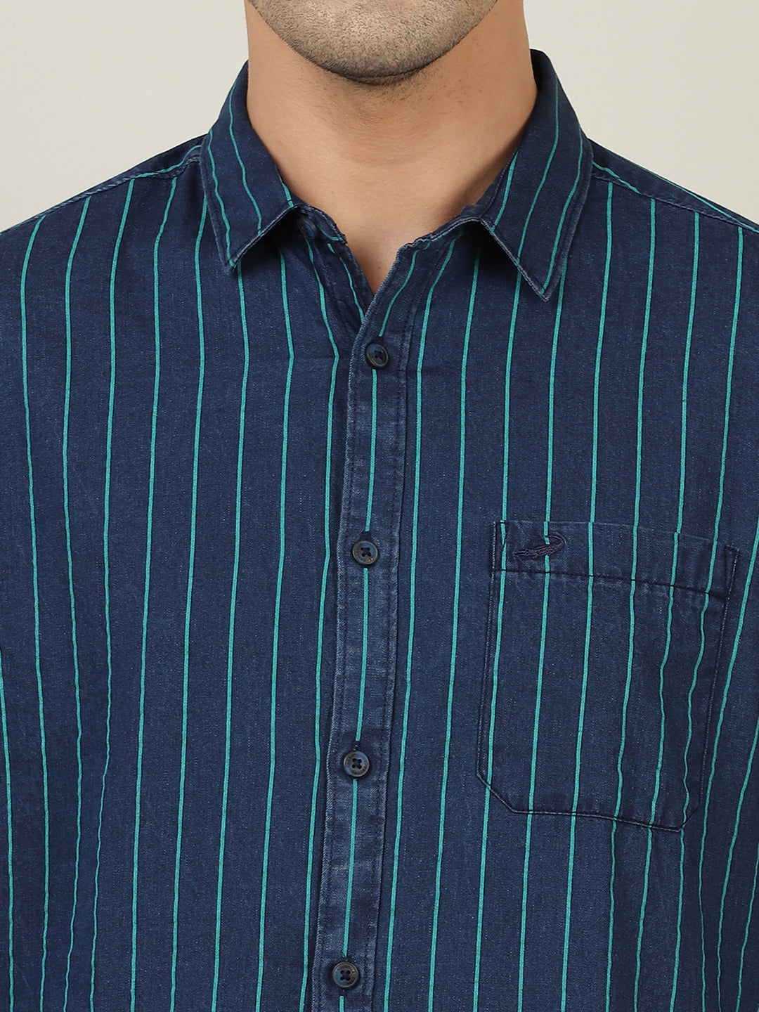 Crocodile Men Indigo Stripe Regular Fit Shirt