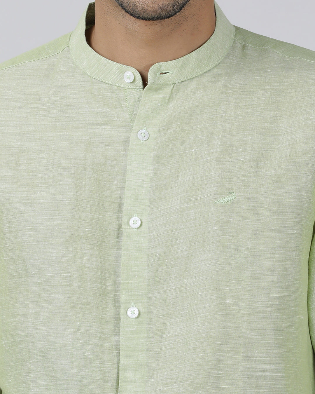 Casual Light Green Full Sleeve Regular Fit Solid Shirt with Collar for Men