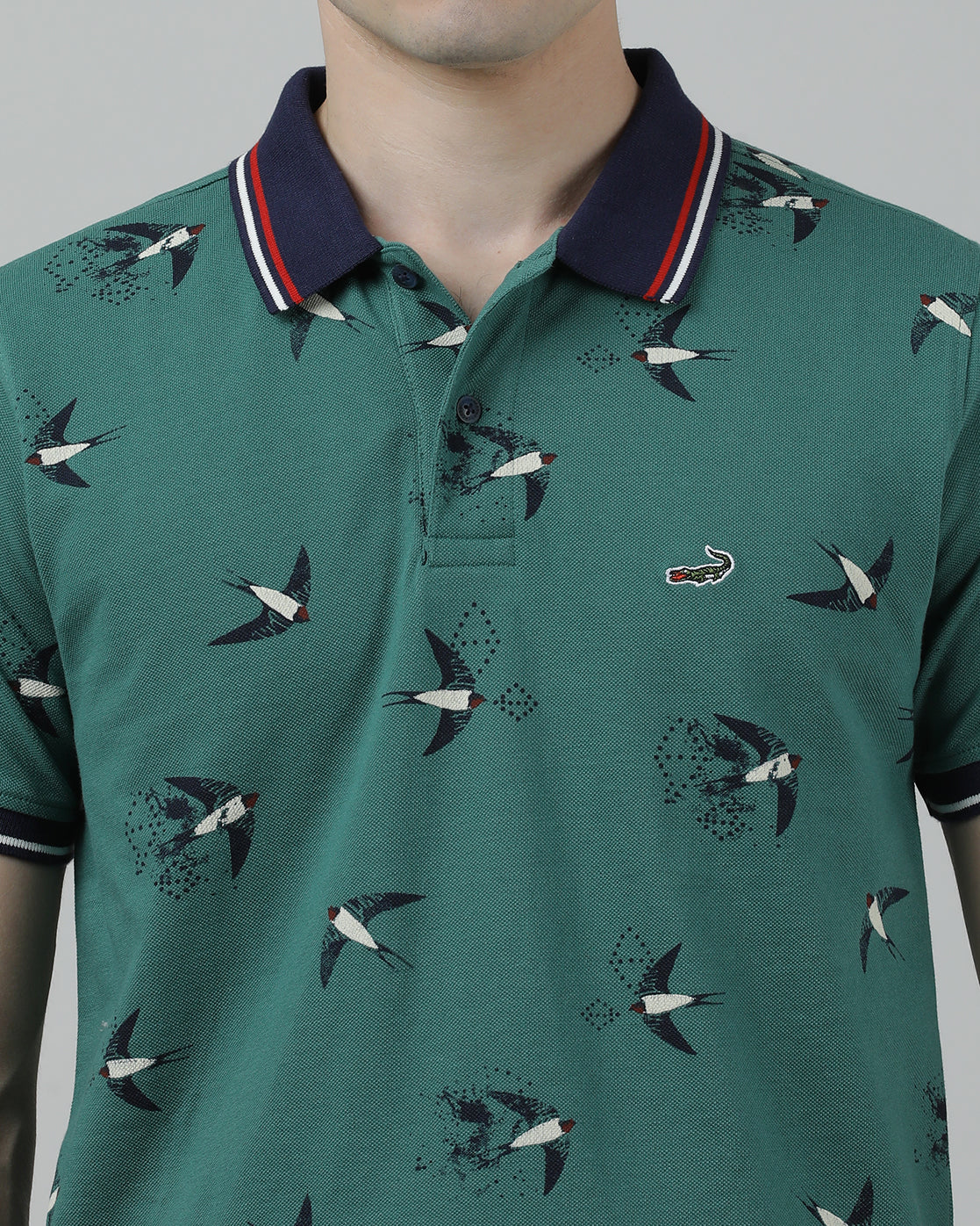 Casual Green T-Shirt Polo Printed Half Sleeve Slim Fit with Collar for Men
