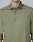 Casual Solid Slim Fit Moss Green Full Sleeve Shirt with Collar