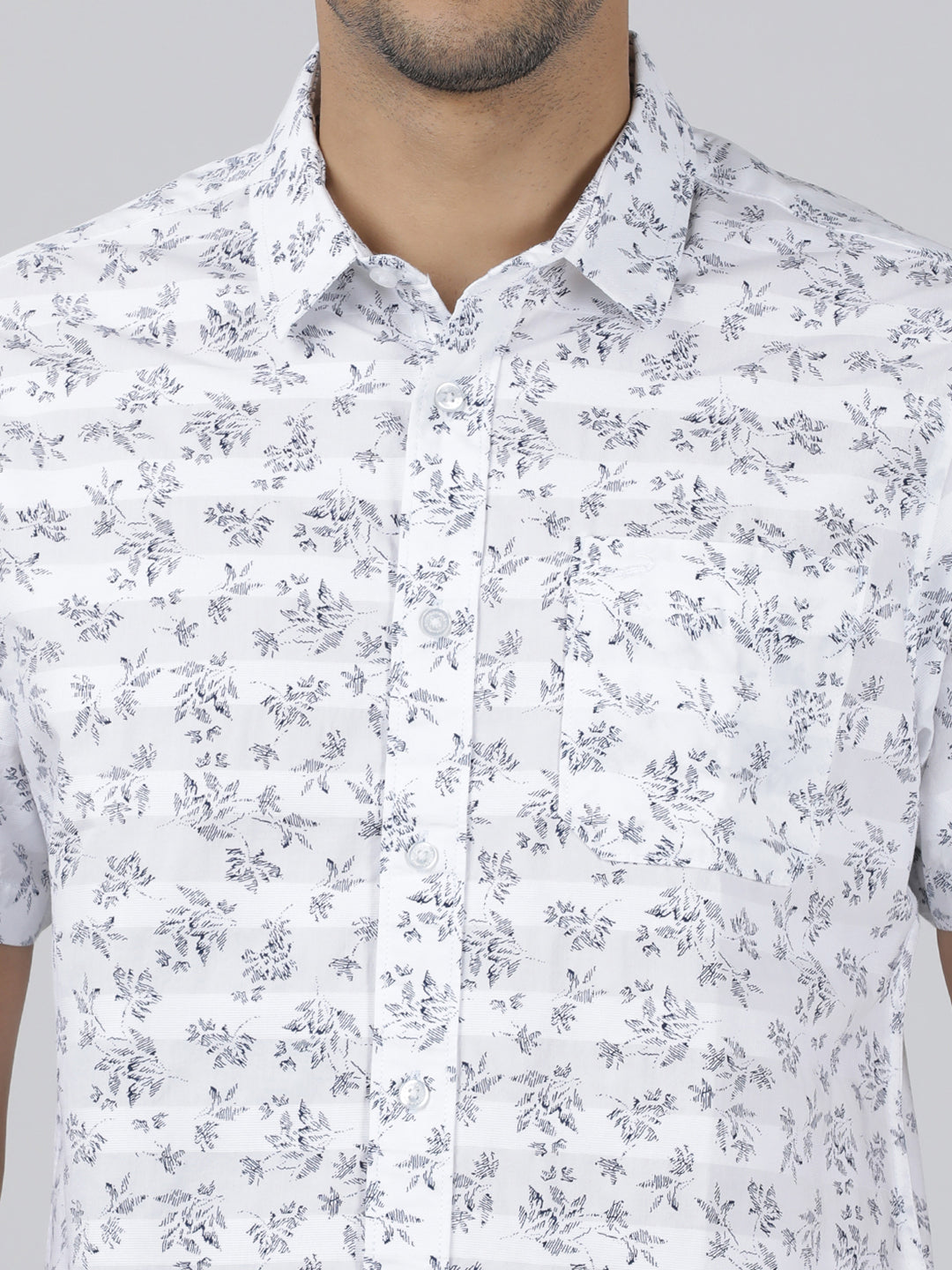 Casual White Half Sleeve Regular Fit Print Shirt with Collar for Men