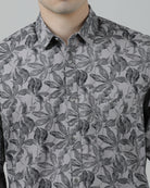 Casual Full Sleeve Slim Fit Printed Shirt Grey for Men