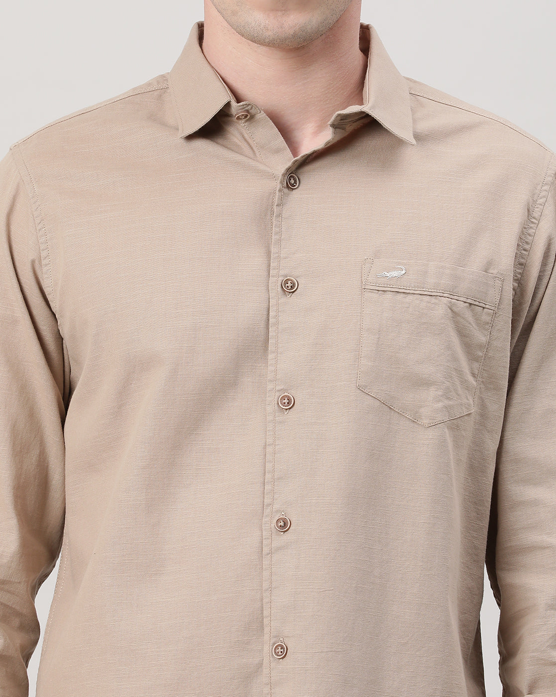 Casual Full Sleeve Comfort Fit Solid Shirt Khaki with Collar