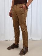 BROWN TEXTURED SLUB FABRIC TROUSER