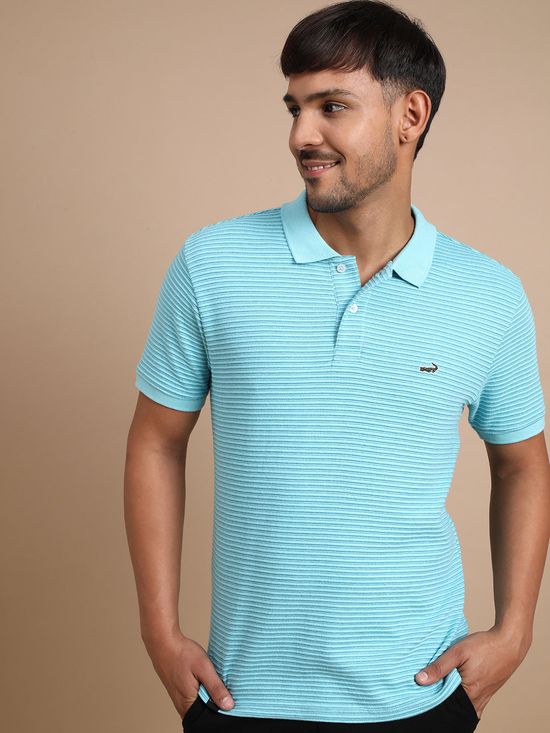 Light Blue Striped Polo T Shirt