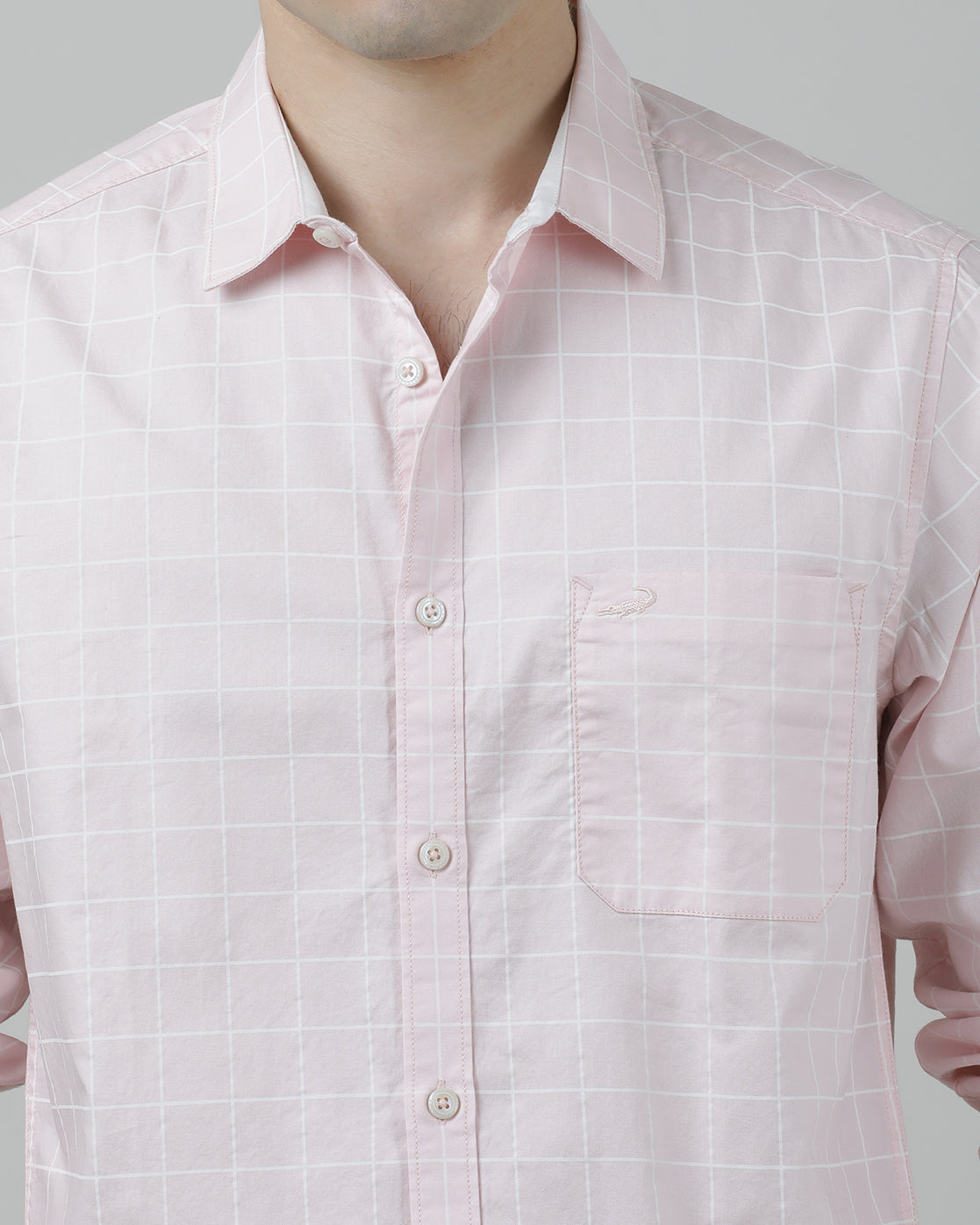 Casual Pink Full Sleeve Comfort Fit Checks Shirt with Collar for Men