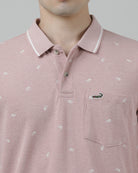 Casual Pink Printed T-Shirt Half Sleeve Slim Fit Melange with Collar for Men