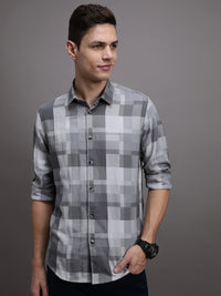 Grey Checked Full Sleeve 100% Cotton Shirt