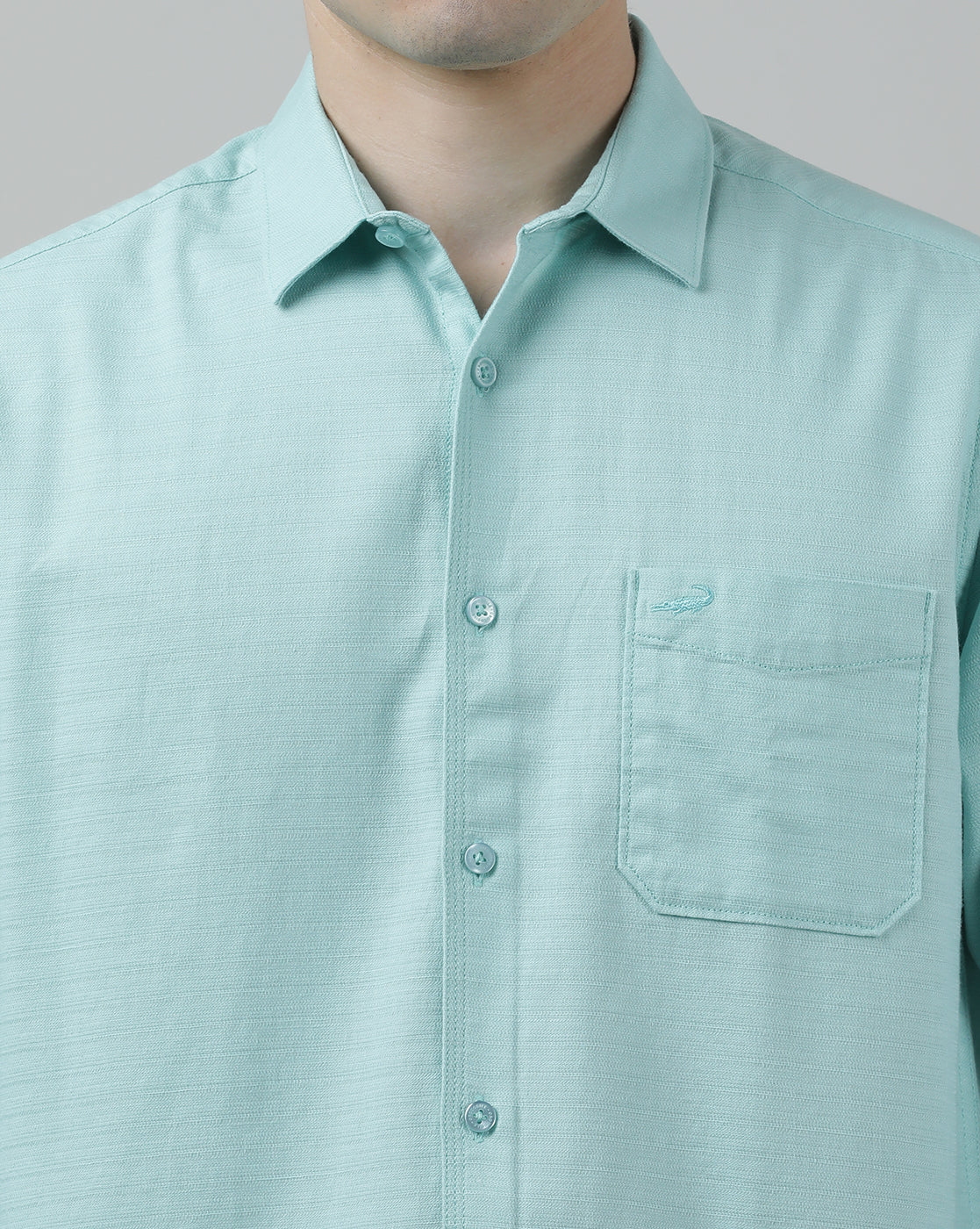 Casual Aqua Full Sleeve Comfort Fit Solid Shirt with Collar for Men