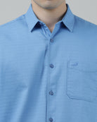 Casual Light Blue Full Sleeve Comfort Fit Solid Shirt with Collar for Men