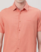 Casual Peach Half Sleeve Comfort Fit Solid Shirt with Collar for Men