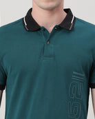 Casual T-Shirt Half Sleeve Slim Fit Solid Printed with Collar Teal for Men