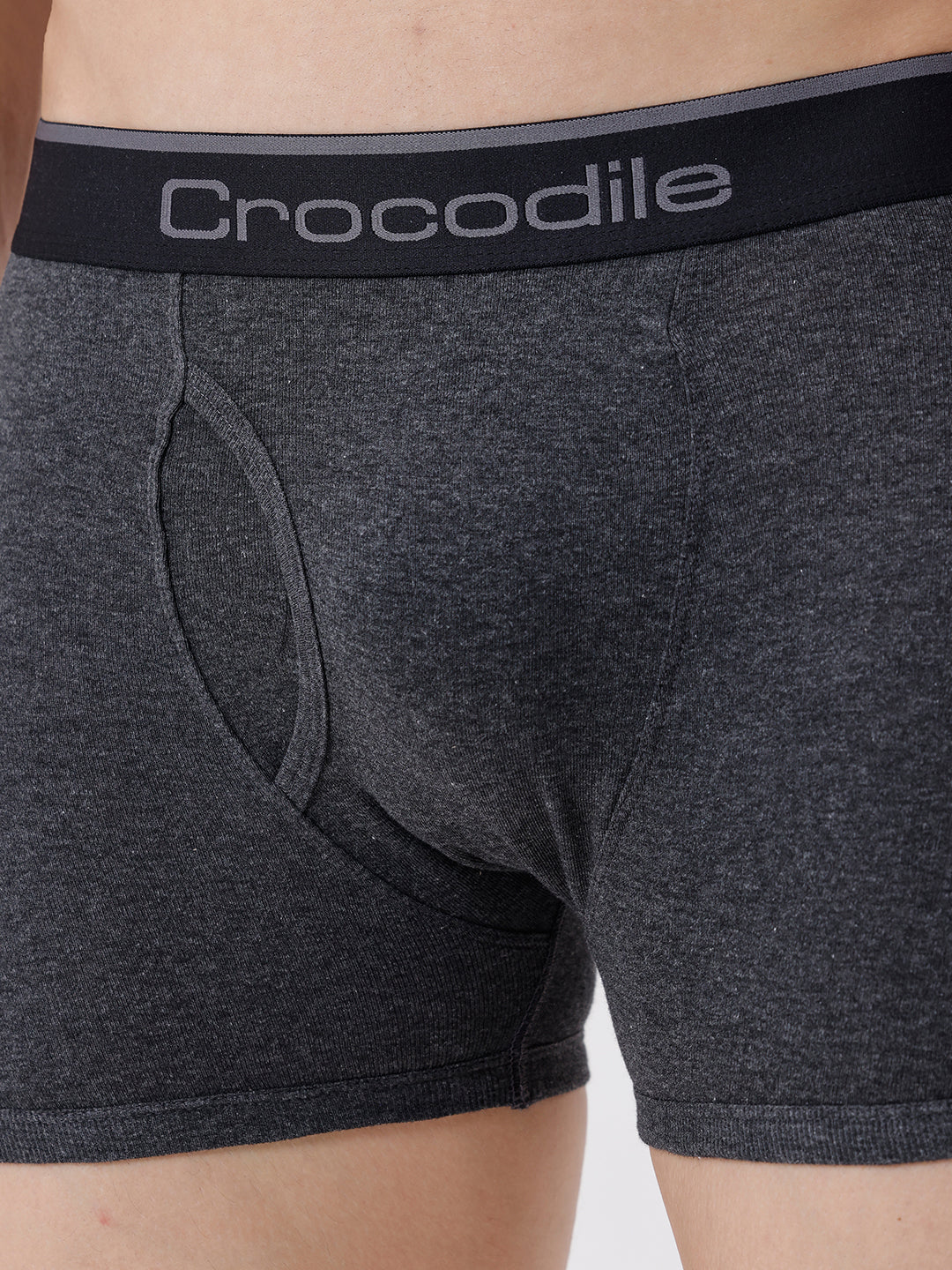 Gray boxer briefs with a black waistband featuring 'Crocodile' branding.