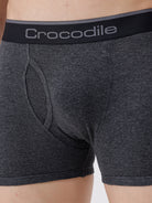 Gray boxer briefs with a black waistband featuring 'Crocodile' branding.