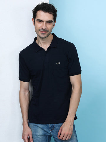 Stripe Jaquard Polo-Shirt In Navy