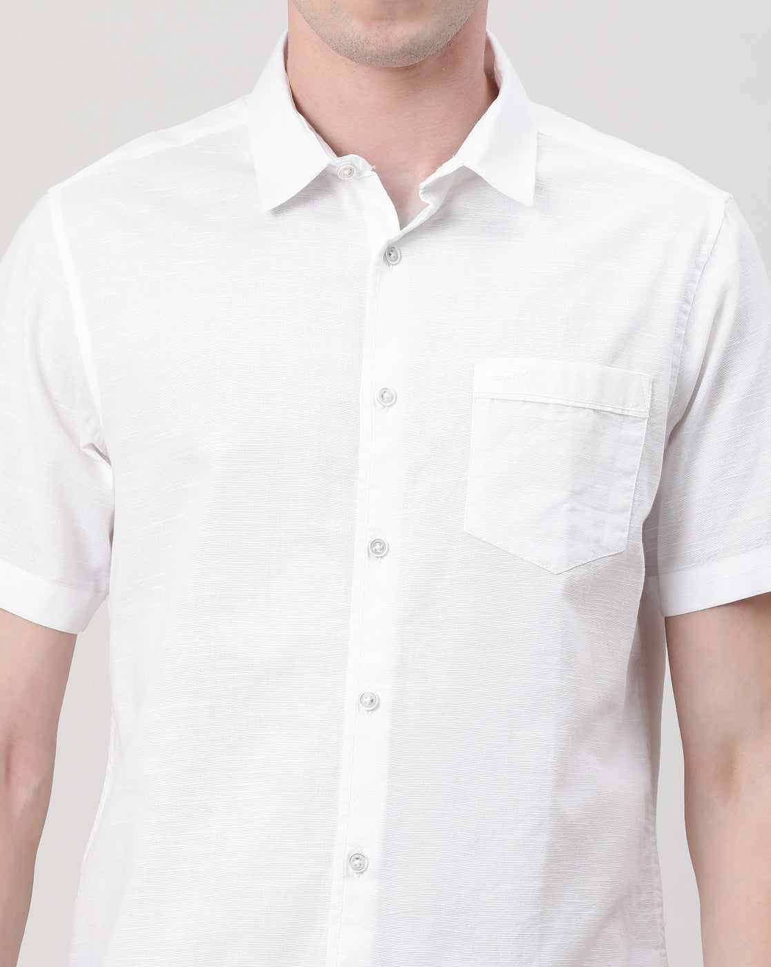 Casual Half Sleeve Comfort Fit Textured plain shirt White with Collar