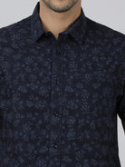 Casual Navy Half Sleeve Regular Fit Print Shirt with Collar for Men