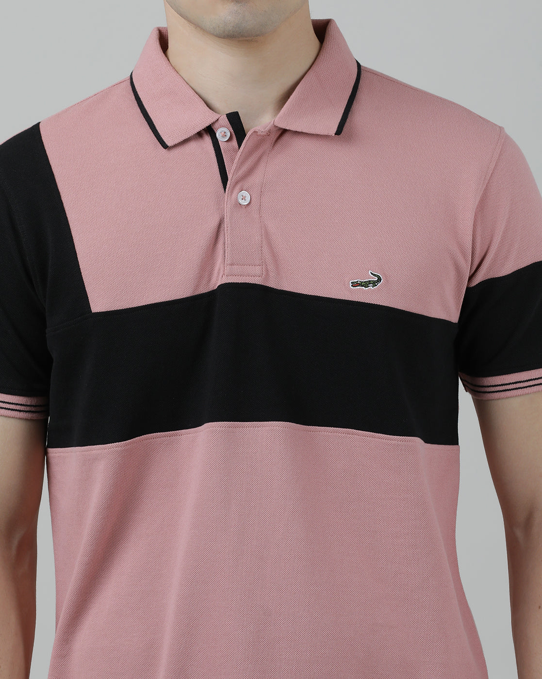 Casual Pink T-Shirt Cut and Sew Polo Half Sleeve Slim Fit with Collar for Men