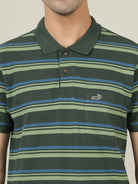 Crocodile Men Dark Green Stripe Polo T-Shirt