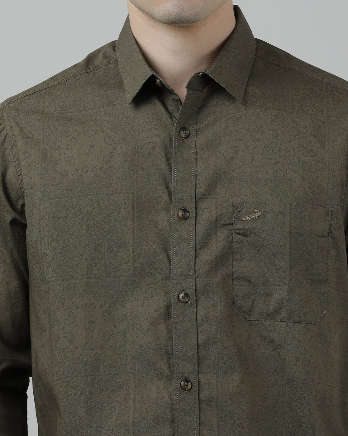 Casual Green Full Sleeve Comfort Fit Printed Shirt with Collar for Men