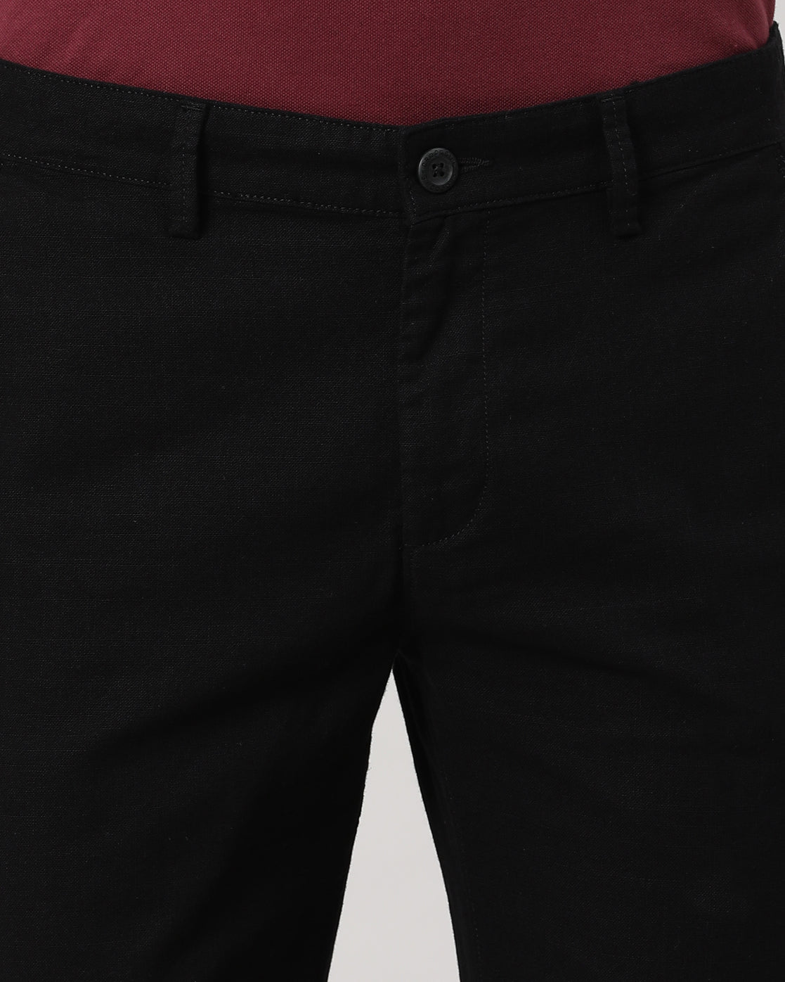 Casual Trousers Slim Fit Solid Black for Men