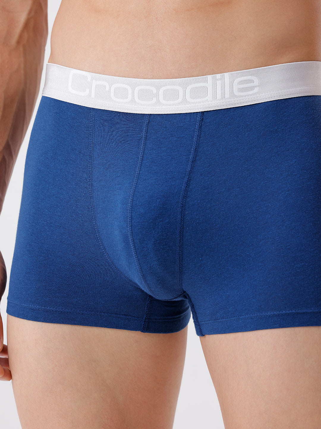 Blue boxer briefs with white waistband featuring 'Crocodile' brand logo.