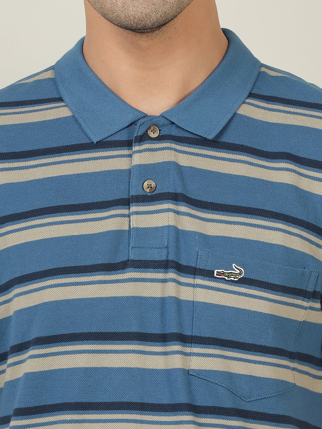 Crocodile Men Atlantic Blue Stripe Polo T-Shirt