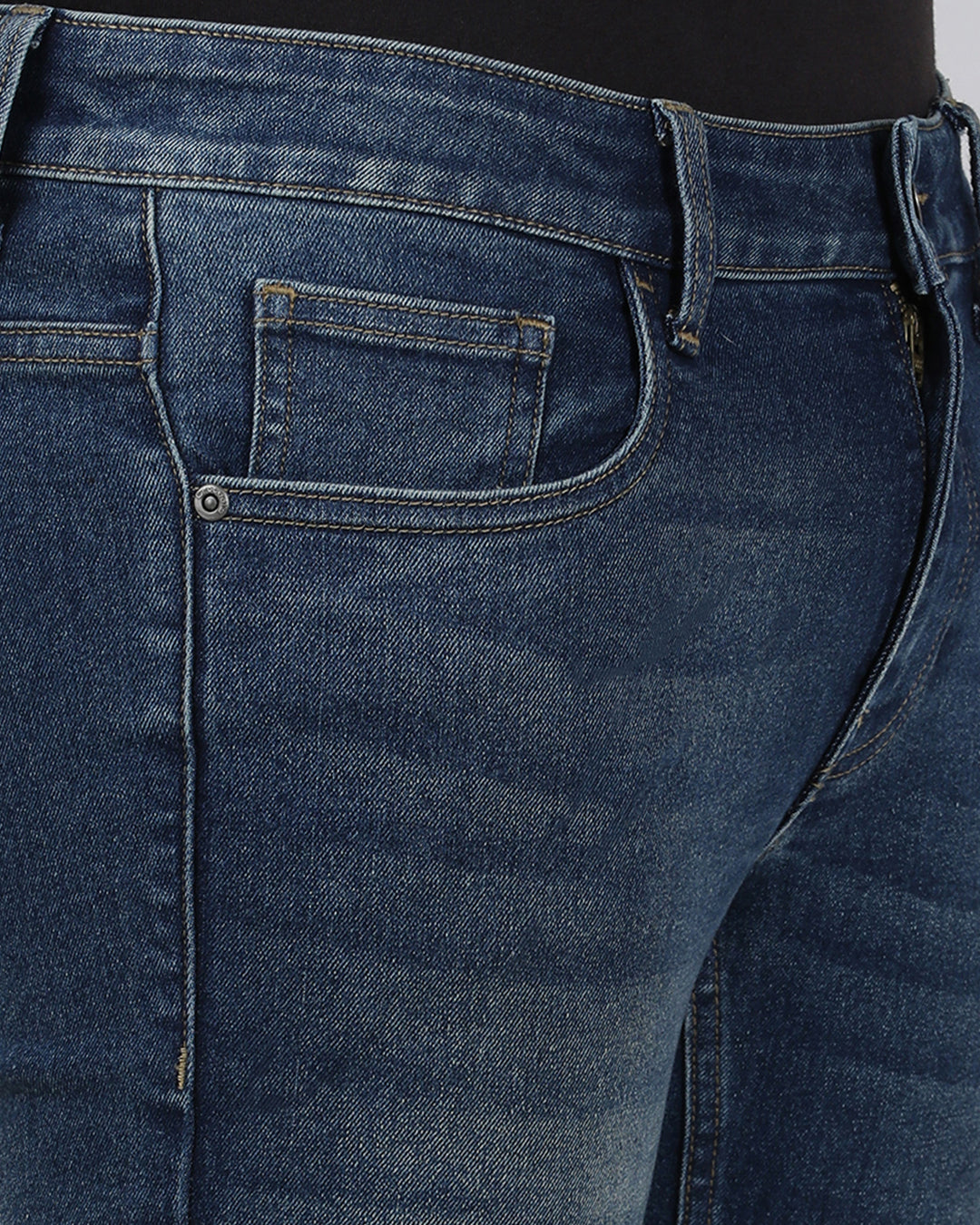 Casual Slim Fit Solid Mid Blue Denim for Men