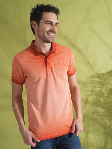 Reverse Garment Dyed Polo Shirt In Orange Rust