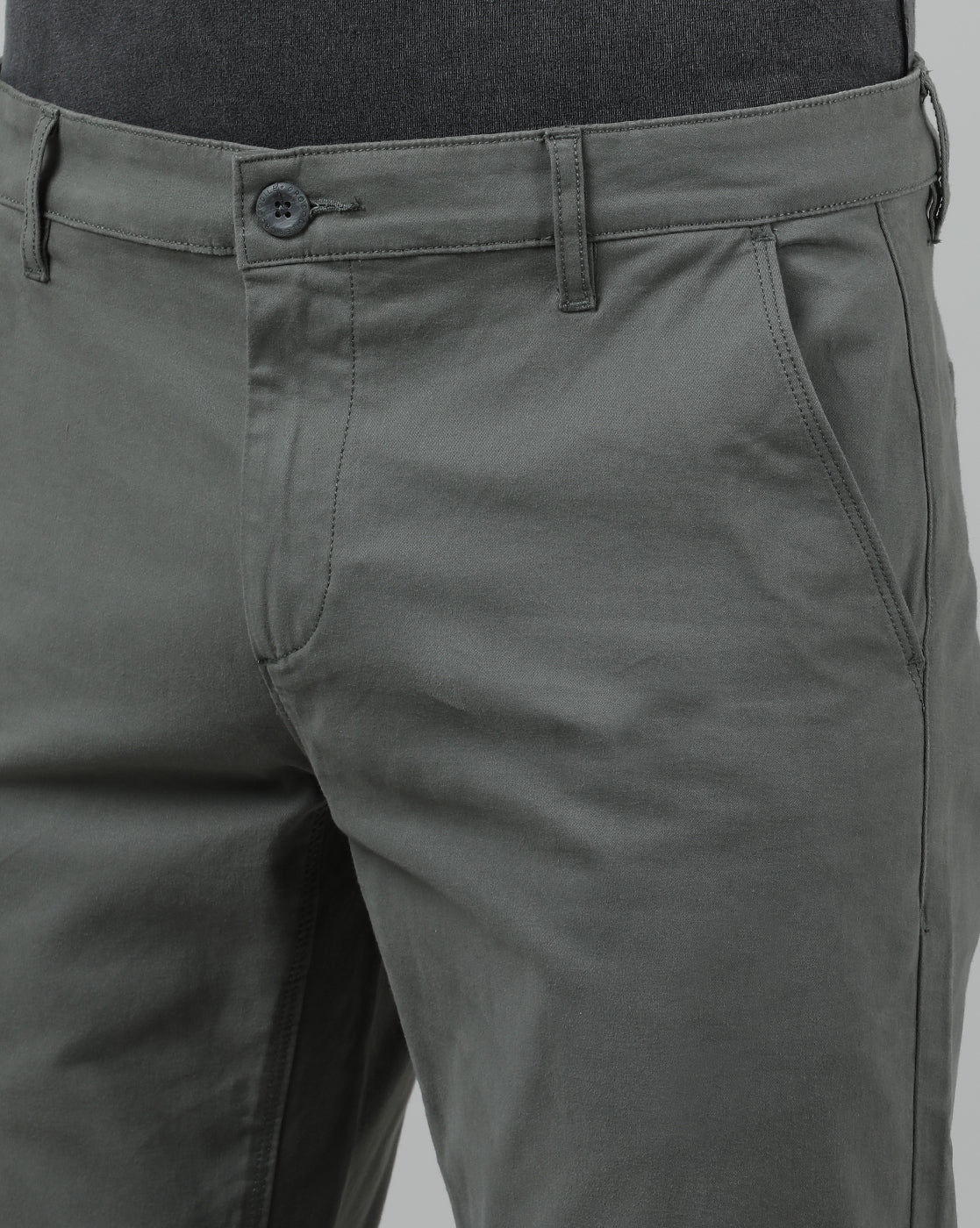 Casual Slim Fit Solid Military Green Trousers for Men