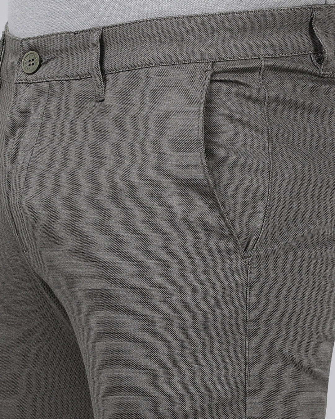 Casual Trim Fit Printed Grey Trousers for Men