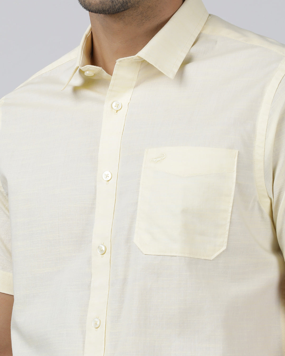 Casual Yellow Half Sleeve Regular Fit Solid Shirt with Collar for Men