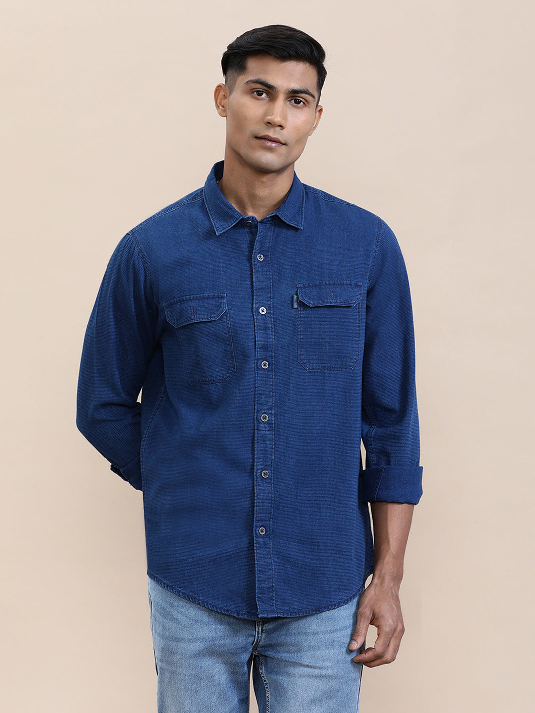 032C washed long-sleeve denim overcoat