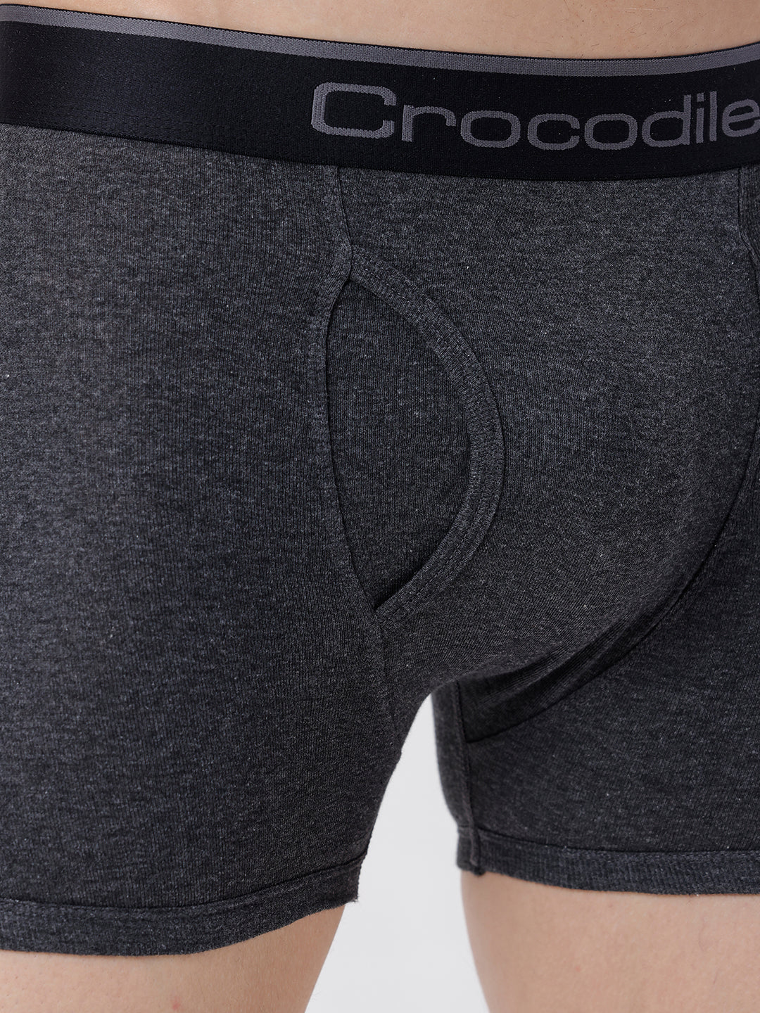 Dark gray boxer briefs with a black waistband featuring 'Crocodile' branding.