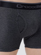 Dark gray boxer briefs with a black waistband featuring 'Crocodile' branding.