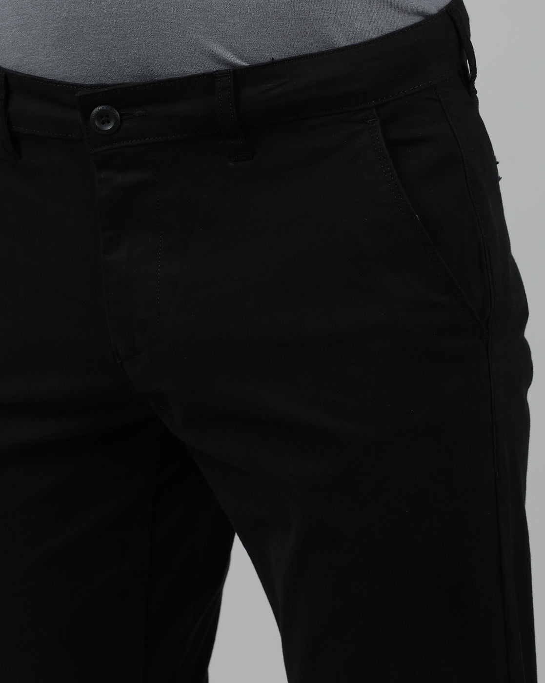 Casual Slim Fit Solid Black Trousers for Men