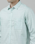 Casual Green Full Sleeve Comfort Fit Checks Shirt with Collar for Men