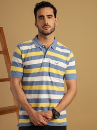 Yellow Blue Striped Polo T-Shirt
