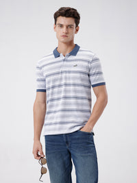 Yarn Dyed Birdseye Stripe Polo T-Shirt Blue