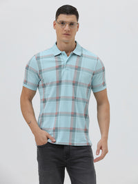 Heritage Checked Polo T-Shirt In Light Blue