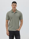 Popcorn Jacquard Striped Polo T-Shirt In Sage