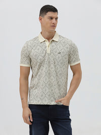 Tri-Weave Printed Polo T-Shirt In Cream