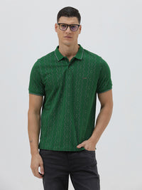 Linear Wave Printed Polo T-Shirt In Green