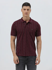 Linear Wave Printed Polo T-Shirt In Wine