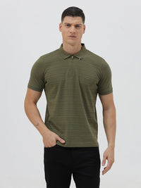 Ripple Striped Polo T-Shirt In Olive