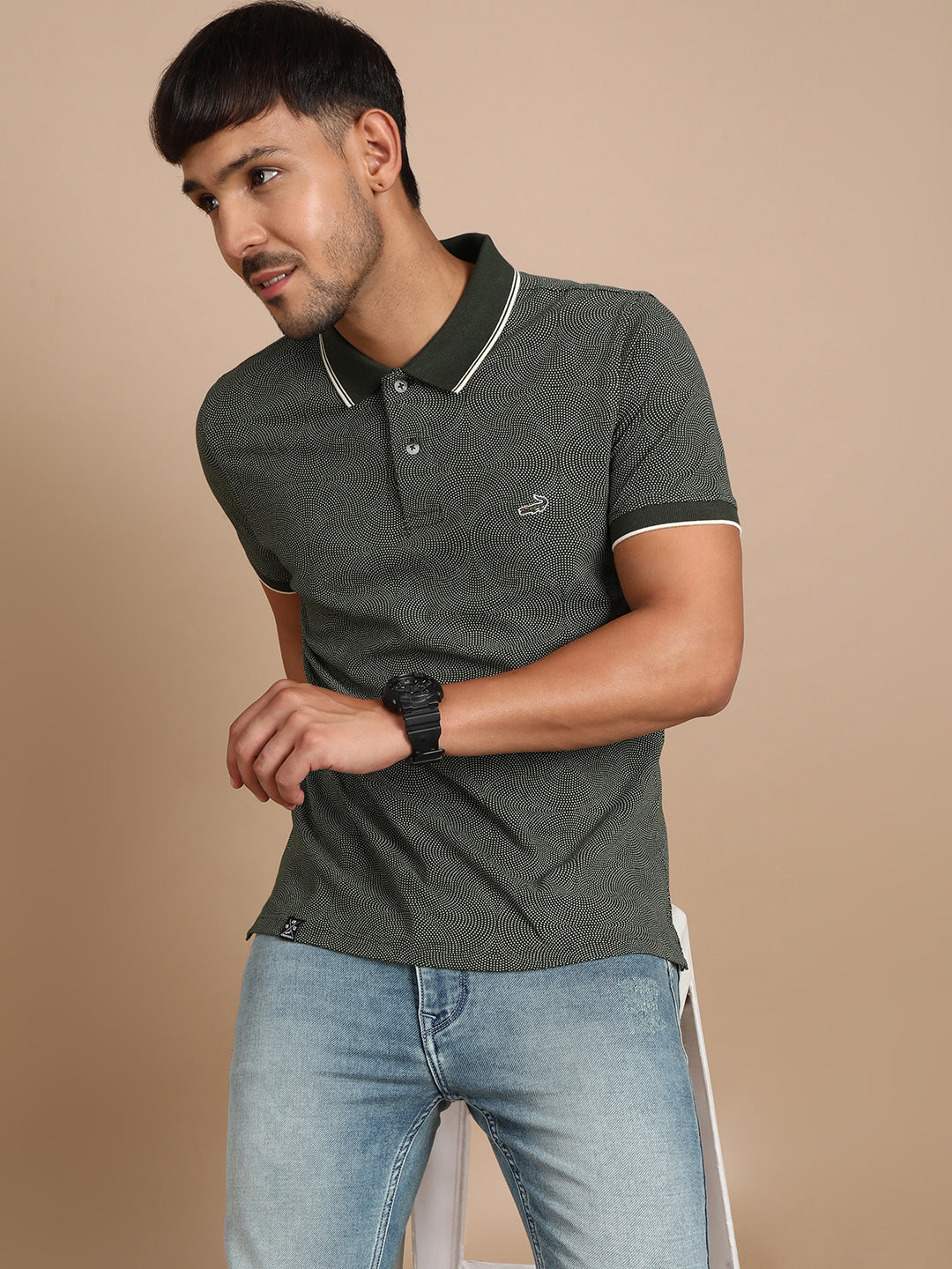 Kombu Green All Over Polo with Mosaic Print – Crocodile