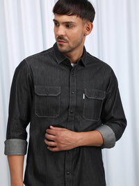 Casual Black Solid Full Sleeve 100% Cotton Shirt