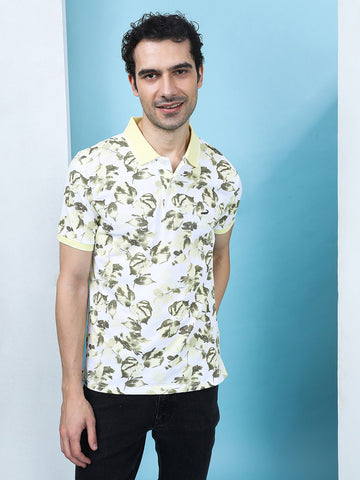 Tropical Grunge All Over Print Polo Shirt In Light Yellow